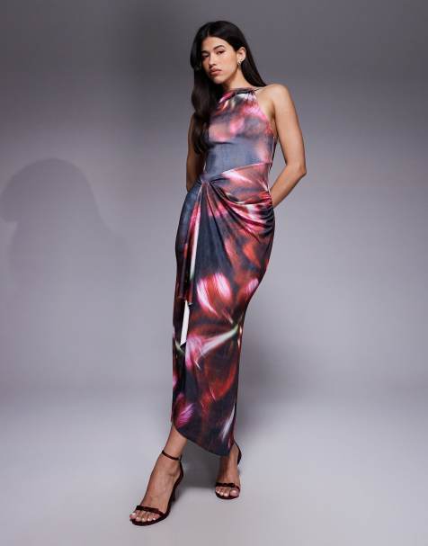 ASOS DESIGN - Vestito lungo drappeggiato con stampa a fiori - view 1