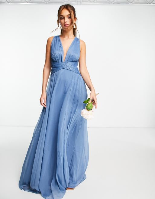 ASOS DESIGN - Vestito lungo drappeggiato da damigella con corpino arricciato e dettaglio a portafoglio