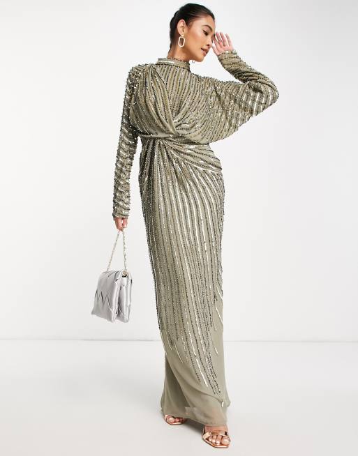 ASOS DESIGN Vestito lungo dritto decorato e con dettagli a spirale verde