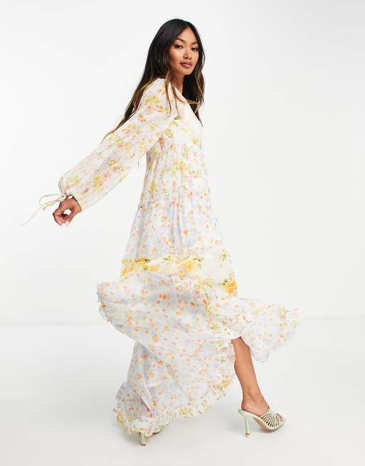 ASOS DESIGN - Vestito lungo e morbido con stampa a fiorellini misti