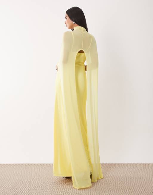 ASOS DESIGN - Vestito lungo giallo limone con mantella oversize, 4 di 4
