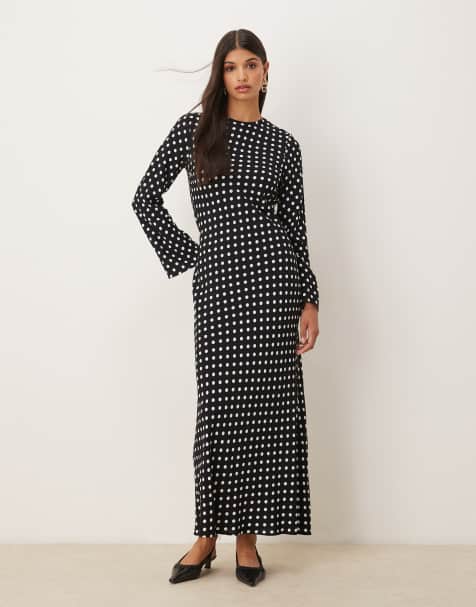 ASOS DESIGN - Vestito lungo girocollo nero a pois - view 1