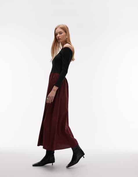 ASOS DESIGN - Vestito lungo ibrido a maniche lunghe color bordeaux - view 1