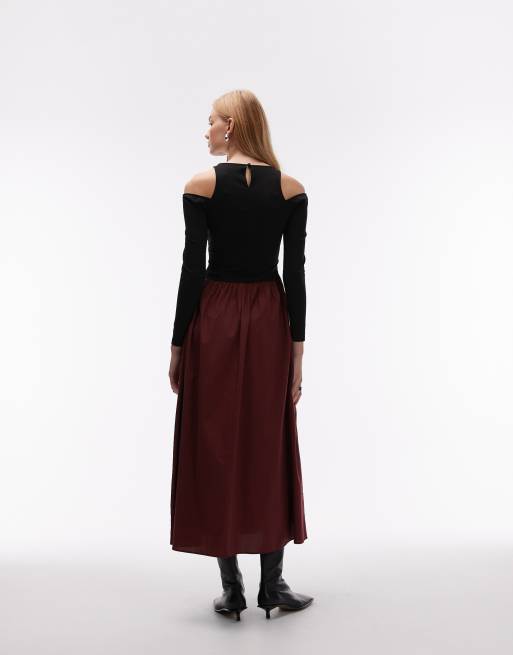 ASOS DESIGN - Vestito lungo ibrido a maniche lunghe color bordeaux, 4 di 4