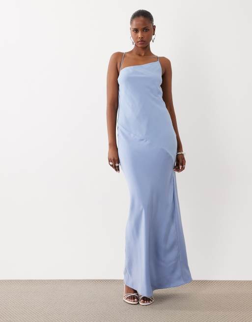 ASOS DESIGN - Vestito lungo ibrido con spalline sottili e pannello in raso azzurro, 2 di 4