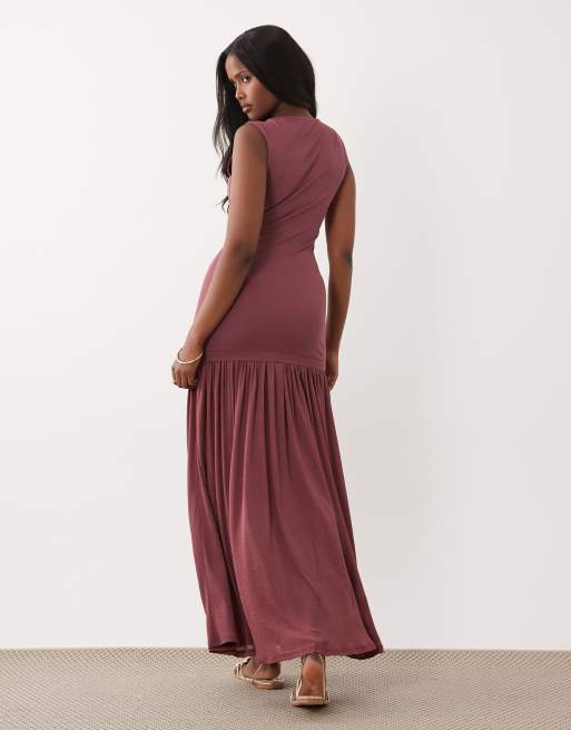 ASOS DESIGN - Vestito lungo ibrido senza maniche con gonna velata rosa polvere , 4 di 4