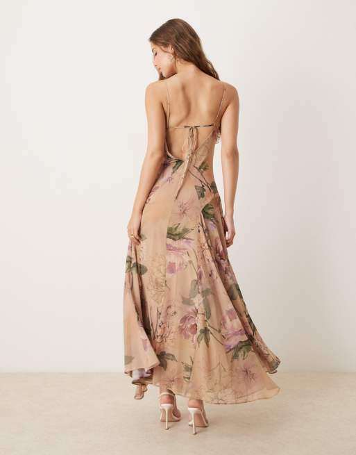 ASOS DESIGN - Vestito lungo in chiffon con godet sull'orlo e stampa a fiori, 4 di 4