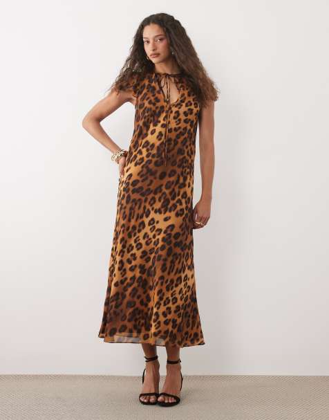 ASOS DESIGN - Vestito lungo in chiffon leopardato con maniche con volant - view 1