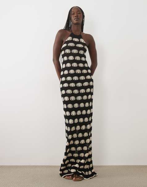 ASOS DESIGN - Vestito lungo in maglia all'uncinetto a pois - view 1