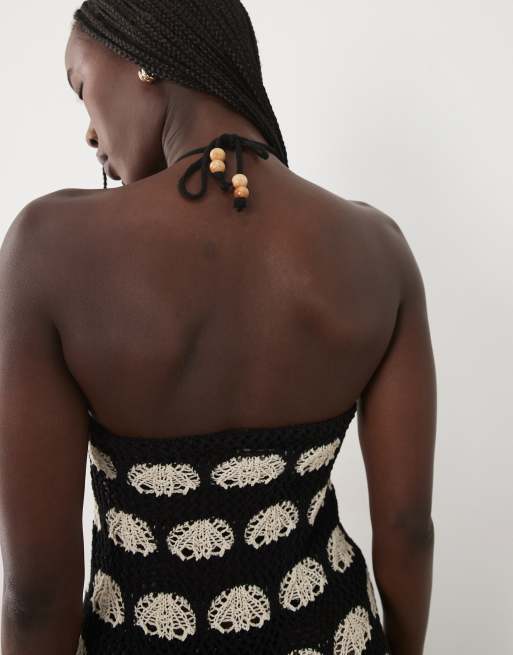 ASOS DESIGN - Vestito lungo in maglia all'uncinetto a pois, 3 di 4