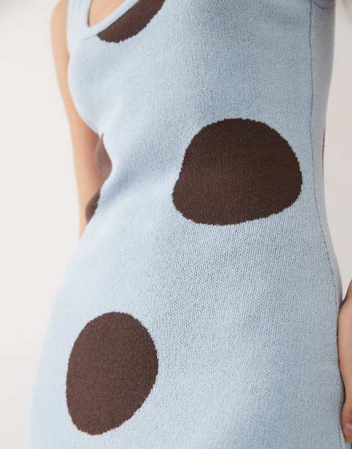 ASOS DESIGN - Vestito lungo in maglia blu a pois, 2 di 4