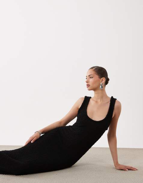 ASOS DESIGN - Vestito lungo in maglia bouclé nero con scollo rotondo - view 1