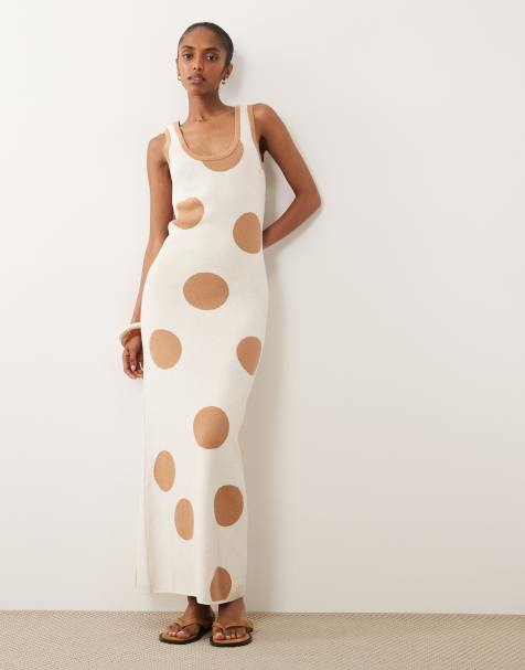 ASOS DESIGN - Vestito lungo in maglia écru a pois - view 1