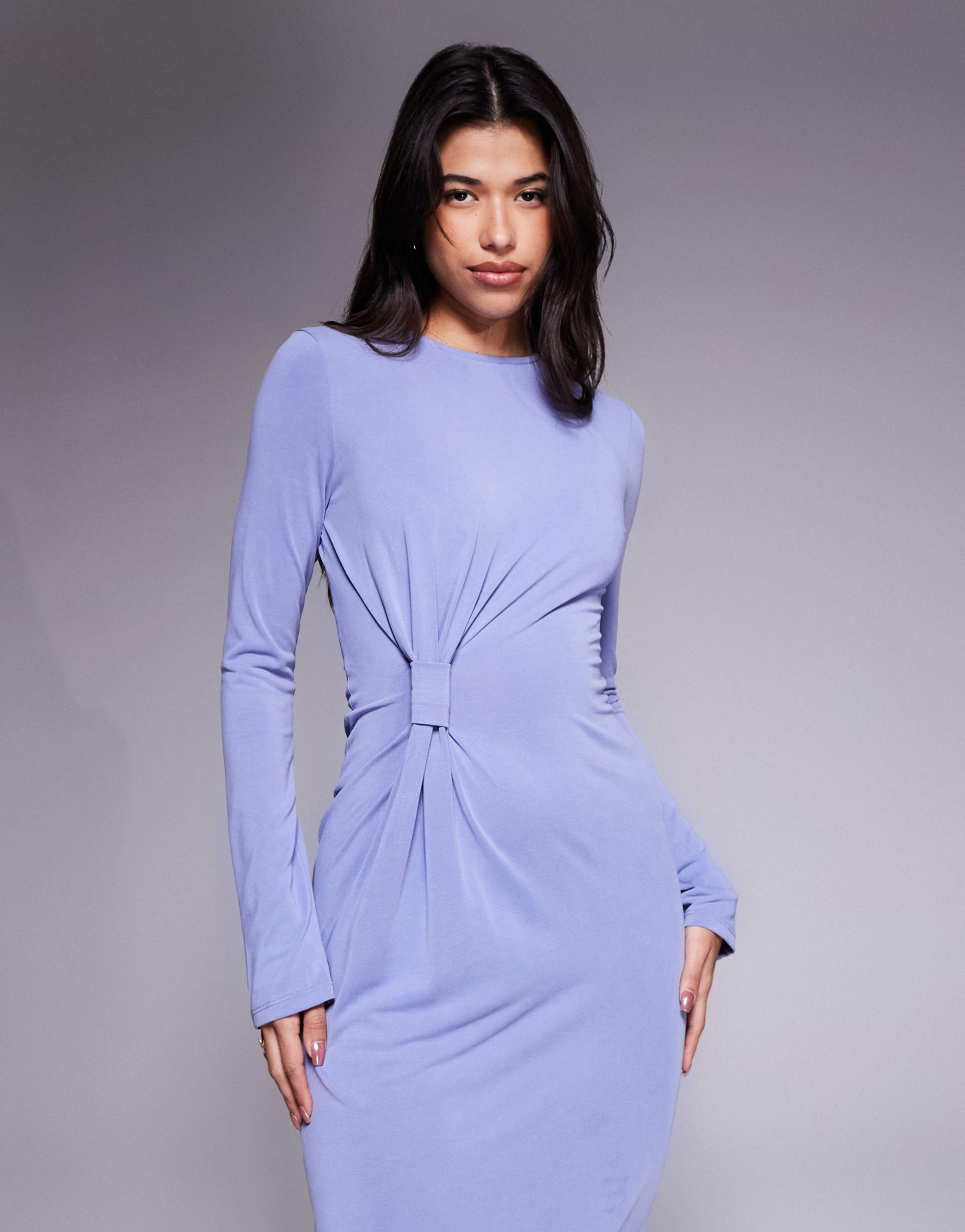ASOS DESIGN - Vestito lungo in modal color blu viola con dettaglio annodato intrecciato