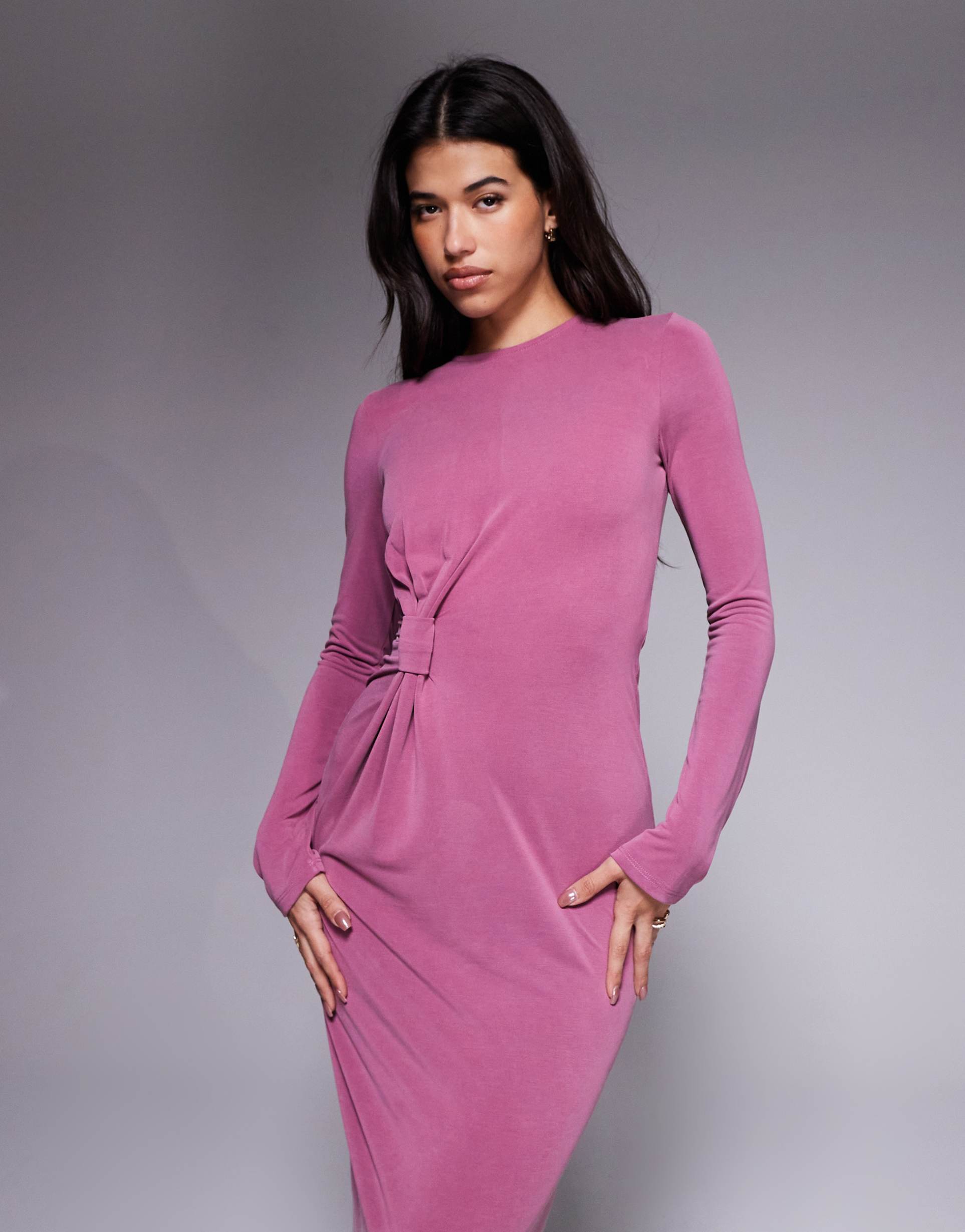 ASOS DESIGN - Vestito lungo in modal color malva con dettaglio annodato intrecciato