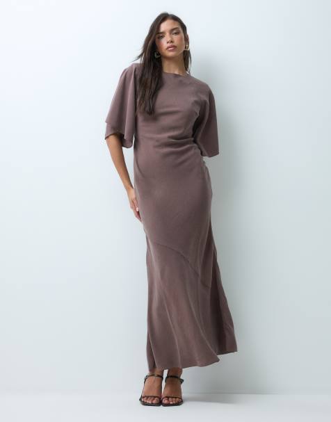 ASOS DESIGN vestito lungo in modal con maniche a pipistrello marrone - view 1