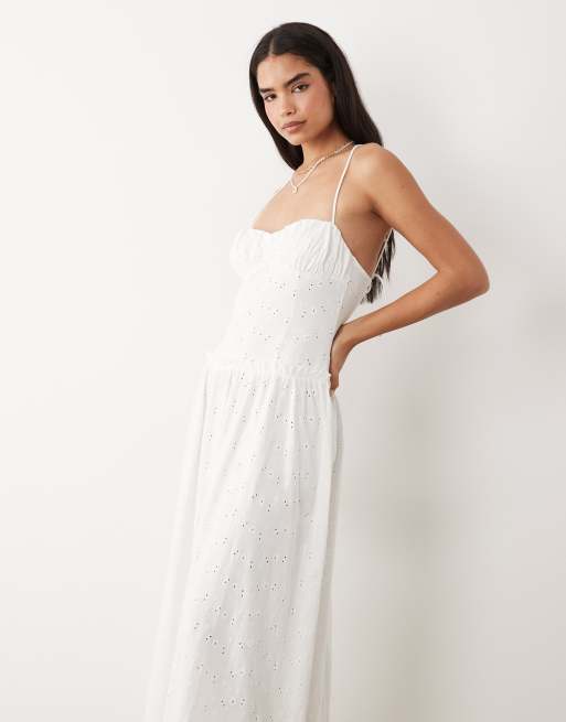 ASOS DESIGN - Vestito lungo in pizzo bianco con spalline sottili, 2 di 4