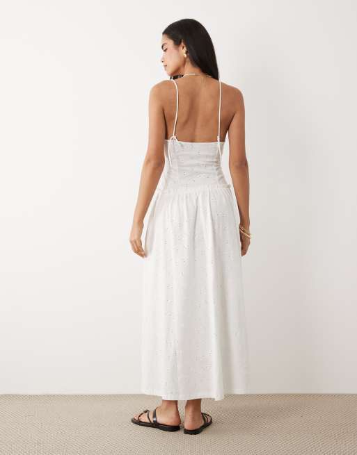 ASOS DESIGN - Vestito lungo in pizzo bianco con spalline sottili, 3 di 4