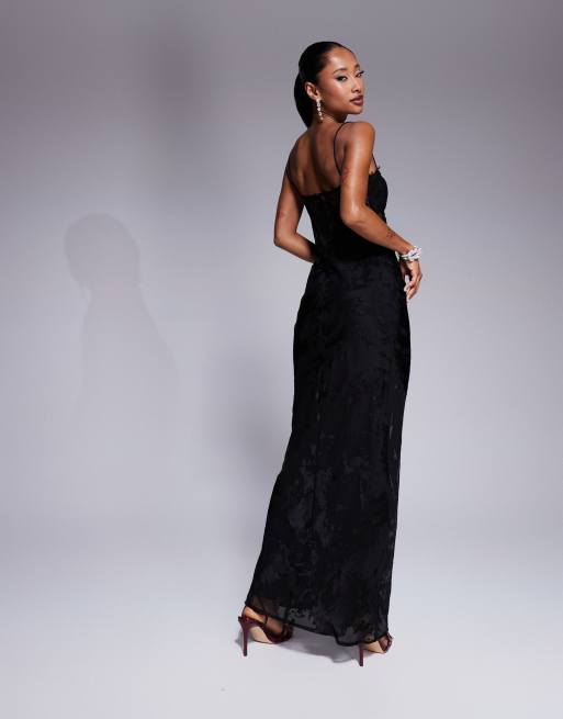 ASOS DESIGN Vestito lungo in pizzo nero con corsetto dévoré ASOS