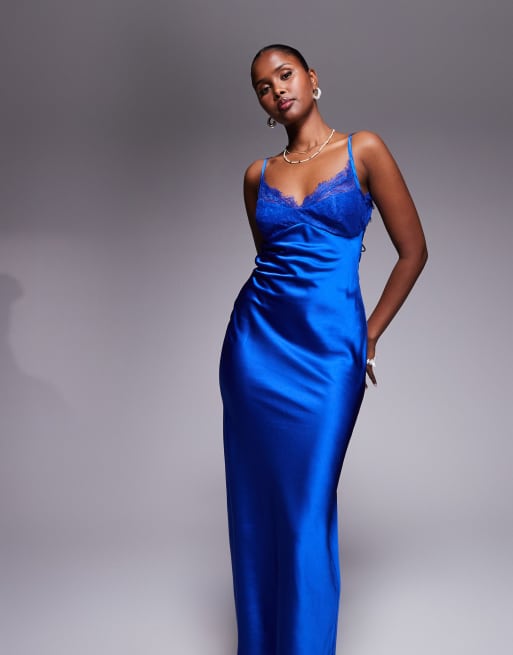 Pizzo Blu Elettrico Abito Lungo Con Corpetto In Pizzo ASOS DESIGN