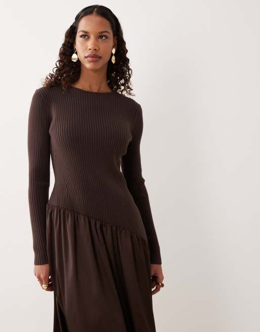 ASOS DESIGN - Vestito lungo in raso color cioccolato con finiture intessute, 3 di 4
