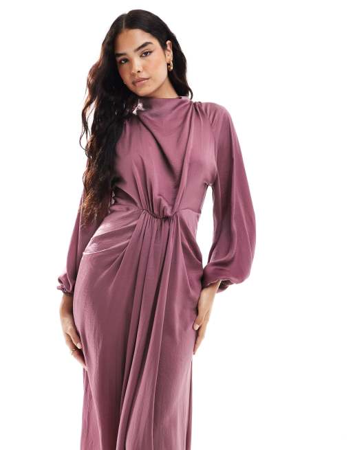 ASOS DESIGN Vestito lungo in raso con gonna drappeggiata e