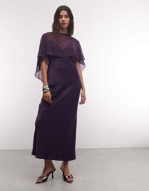 ASOS DESIGN vestito lungo in raso con strato a mantella viola - view 1