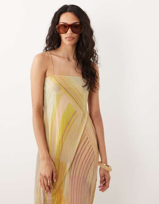 ASOS DESIGN - Vestito lungo in rete a fiori semitrasparente stropicciato, 2 di 4