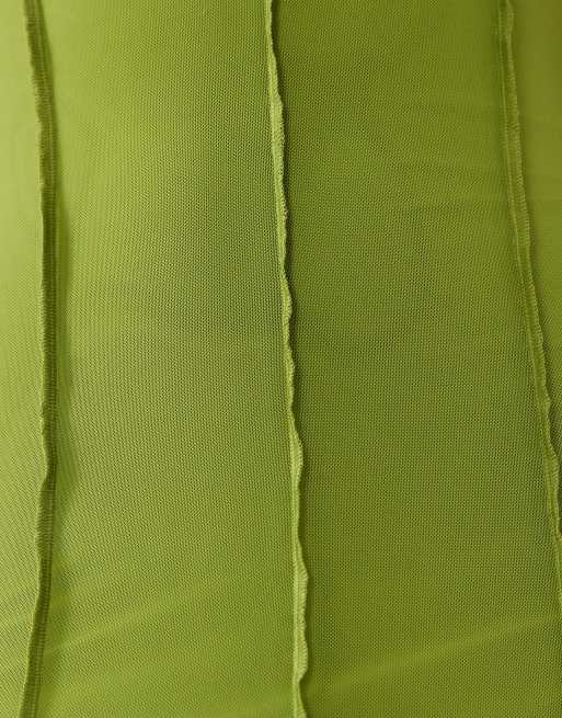 ASOS DESIGN - Vestito lungo in rete verde con cuciture a vista a canottiera, 3 di 4