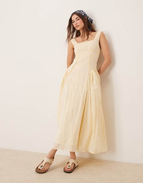 ASOS DESIGN - Vestito lungo latticello con vita scesa e scollo squadrato stile country - view 1