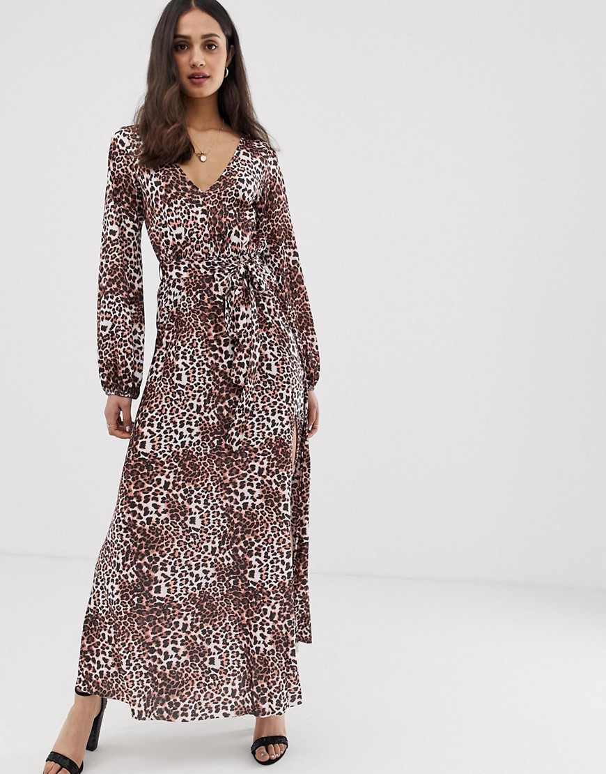 ASOS DESIGN - Vestito lungo leopardato con gonna a pieghe e cintura-Giallo