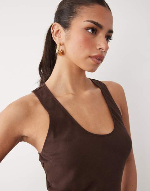 ASOS DESIGN - Vestito lungo marrone cioccolato con fondo con volant, 3 di 4