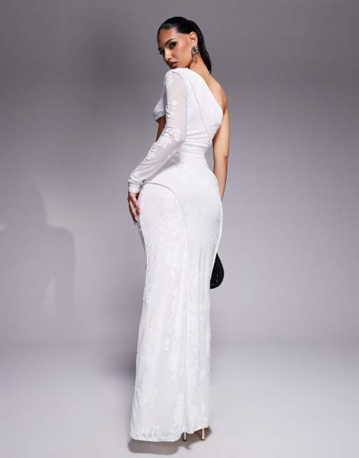 ASOS DESIGN Vestito lungo monospalla bianco dévoré con schiena