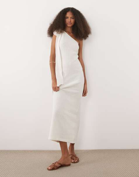 ASOS DESIGN - Vestito lungo monospalla color crema con laccetti - view 1