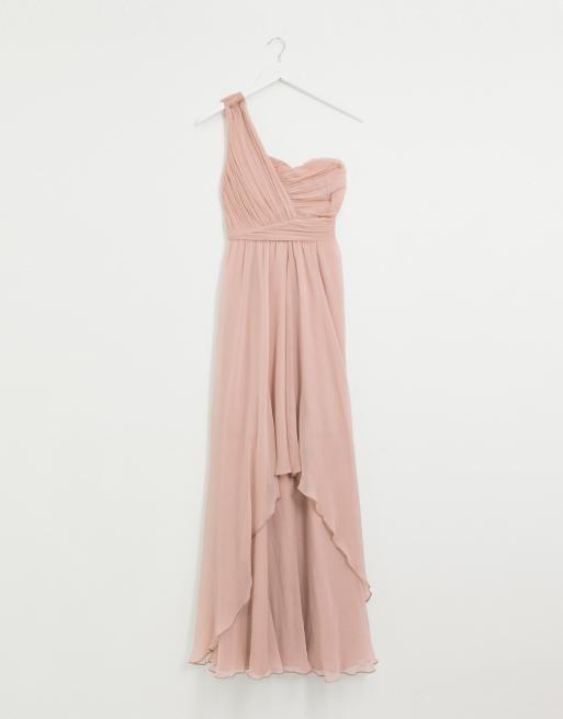 ASOS DESIGN - Vestito lungo monospalla da damigella con strato leggero e corpino a pieghe, 3 di 4