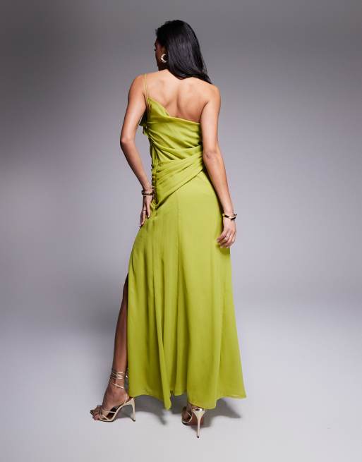 ASOS DESIGN - Vestito lungo monospalla drappeggiato verde oliva , 3 di 4
