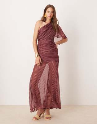 ASOS DESIGN - Vestito lungo monospalla rigato con bustino arricciato e dettaglio stile mantella - view 1