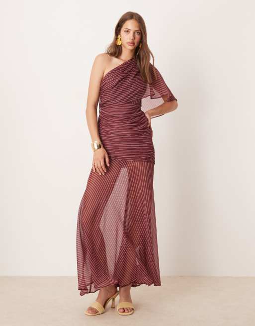 ASOS DESIGN - Vestito lungo monospalla rigato con bustino arricciato e dettaglio stile mantella