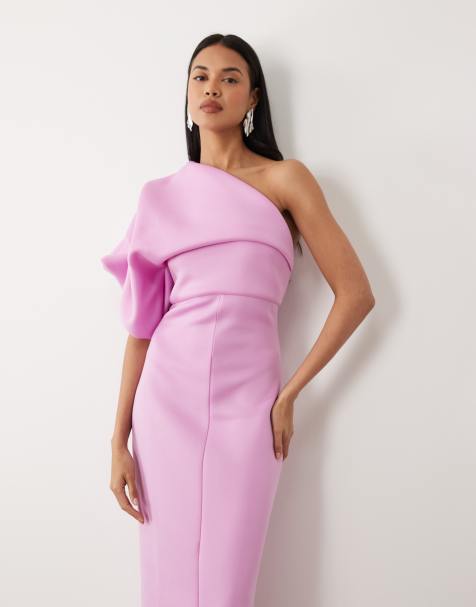 ASOS DESIGN - Vestito lungo monospalla stropicciato in tessuto stile scuba lilla - view 1