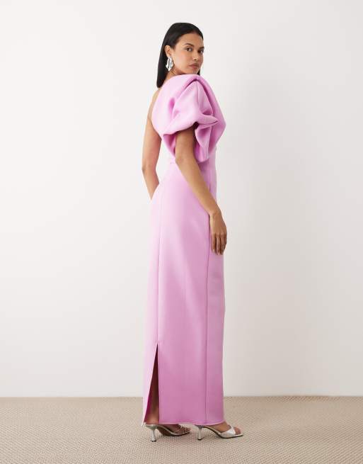 ASOS DESIGN - Vestito lungo monospalla stropicciato in tessuto stile scuba lilla, 4 di 4