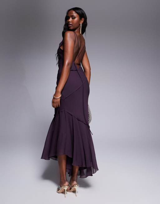 ASOS DESIGN Vestito lungo morbido color melanzana con scollo ad