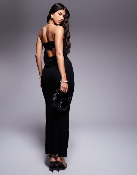 ASOS DESIGN - Vestito lungo nero a fascia con dettaglio drappeggiato sul retro - view 1