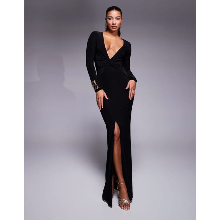 ワンピース PLAIN ABITO MANICHE LUNGHE CORTO CON SCOLLO PROFONDO ASOS DESIGN - Vestito lungo nero a maniche lunghe con scollo