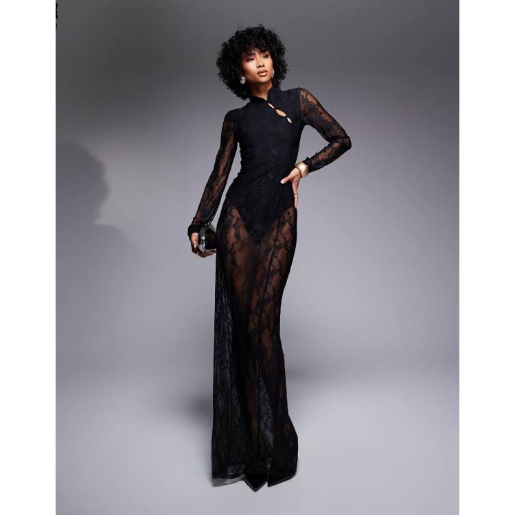 Abito Pizzo Nero Lungo Trasparente ASOS DESIGN Vestito Lungo