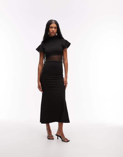 ASOS DESIGN - Vestito lungo nero con cuciture stile corsetto in rete - view 1