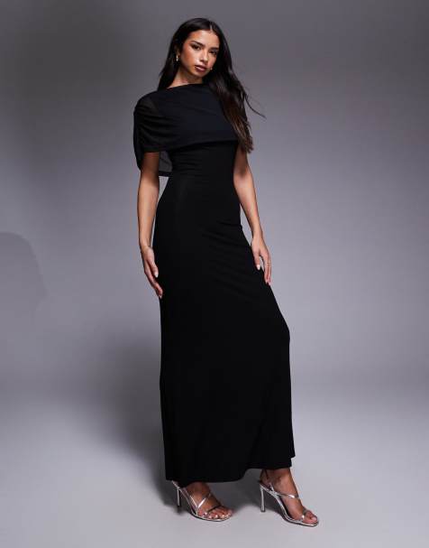 ASOS DESIGN - Vestito lungo nero con dettaglio stile mantella in rete - view 1