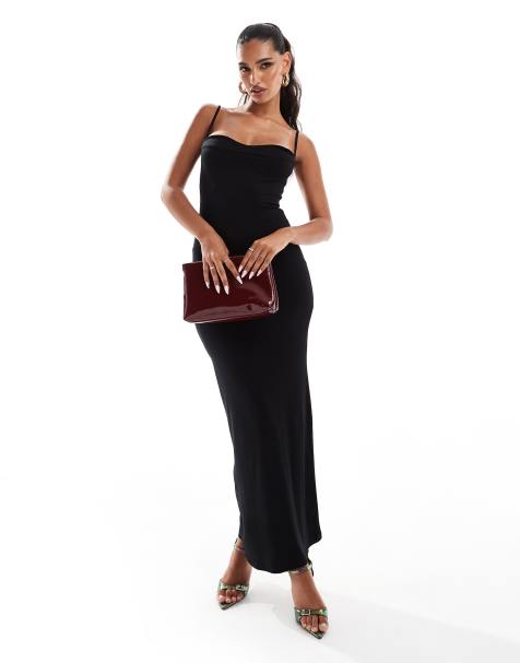 ASOS DESIGN - Vestito lungo nero con spalline sottili e cuciture sul busto - view 1