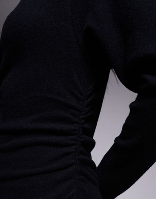 ASOS DESIGN - Vestito lungo nero morbidissimo con spalla scoperta, 3 di 4