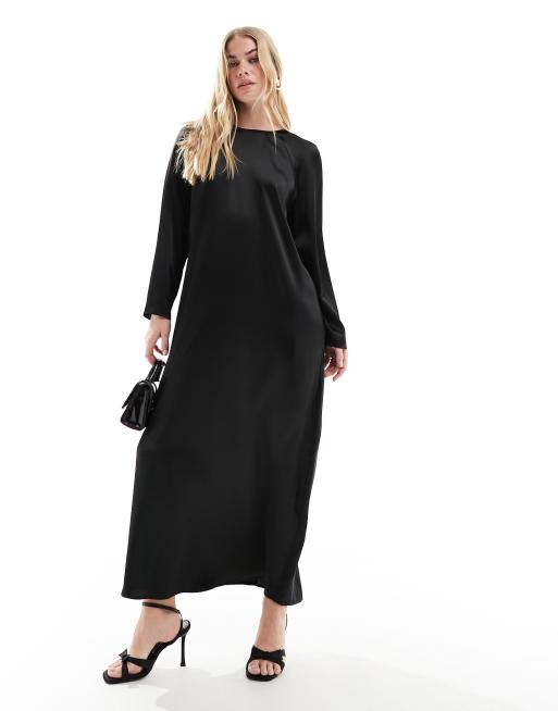 ASOS DESIGN - Vestito lungo nero oversize girocollo in raso, 4 di 4