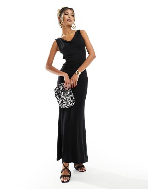 ASOS DESIGN - Vestito lungo nero senza maniche con dettaglio incrociato sul retro